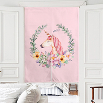 Strawberry Halfpond Powder Red Teenage Girl Hearts Unicorn Cotton Linen curtain Curtain Hanging Cloth Original Cloth Art Partition Hyun Guan Curtain