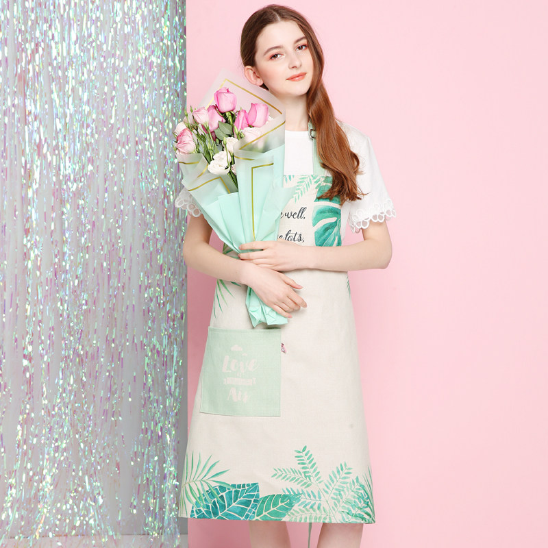 Strawberry Bantang Original Nordic Leaf Apron Fresh Thick Pound Cotton Linen Couples Waterproof Protective Housekeeping Coverall