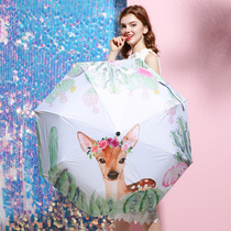 Original bonjour hipster Garden cactus deer cat portable three-fold vinyl umbrella sunshade umbrella