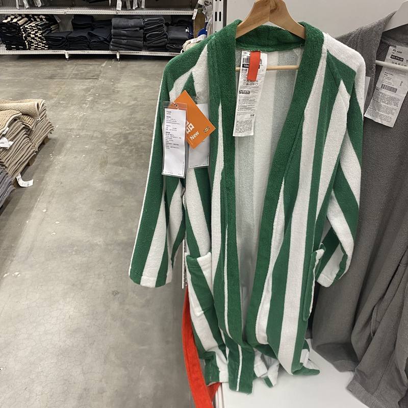Ikea Ikea Skjalla Bathrobe Green Red Striped Pattern Pure Cotton Men's and Women's Belt Towel Cotton Adult Ikea Ikea Skjalla Bathrobe Green Red Striped Pattern Pure Cotton Men's and Women's Belt Towel Cotton Adult