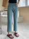 259722024 Spring High Waist Slim Straight Versatile Four-way Elastic Slim Denim Nine-Point Pants 8216 Pants Length 87