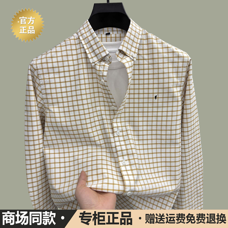 [Authentic Outlet] Paul Pure Cotton Long-Sleeved Men's Shirt 2026 New Style Horse Logo Loose Casual Plaid Shirt