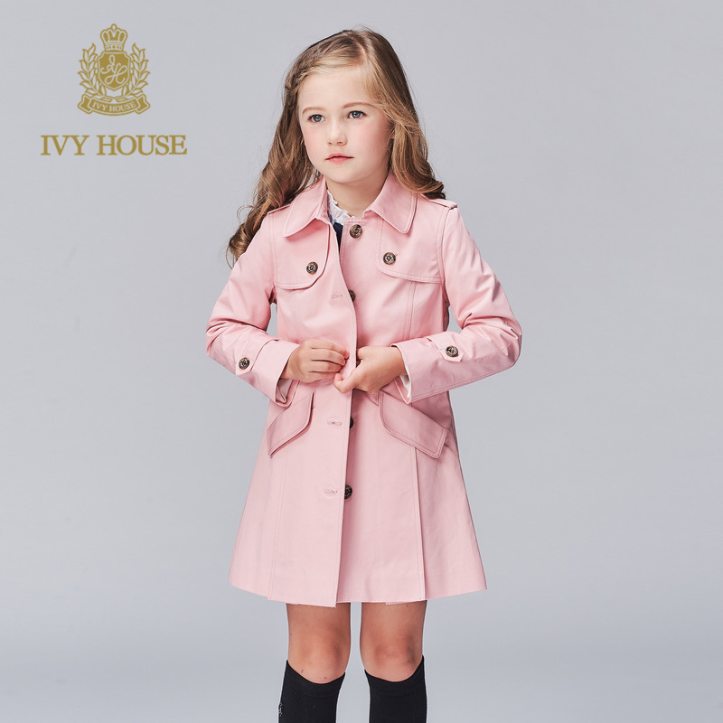 IVY NHÀ Ivy Trẻ em ăn mặc cô gái 2020 Xuân Thu mới cổ điển Medium-Length Single-Row Nút Ediph Coat