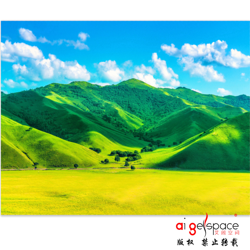 Fj01599 Extended Grassland with Large Trees, Green Protective Landscape, Blue Sky and White Clouds, Large Trees, Grassland Scenery Background Mural Fj01599 Extended Grassland with Large Trees, Green Protective Landscape, Blue Sky and White Clouds, Large Trees, Grassland Scenery Background Mural