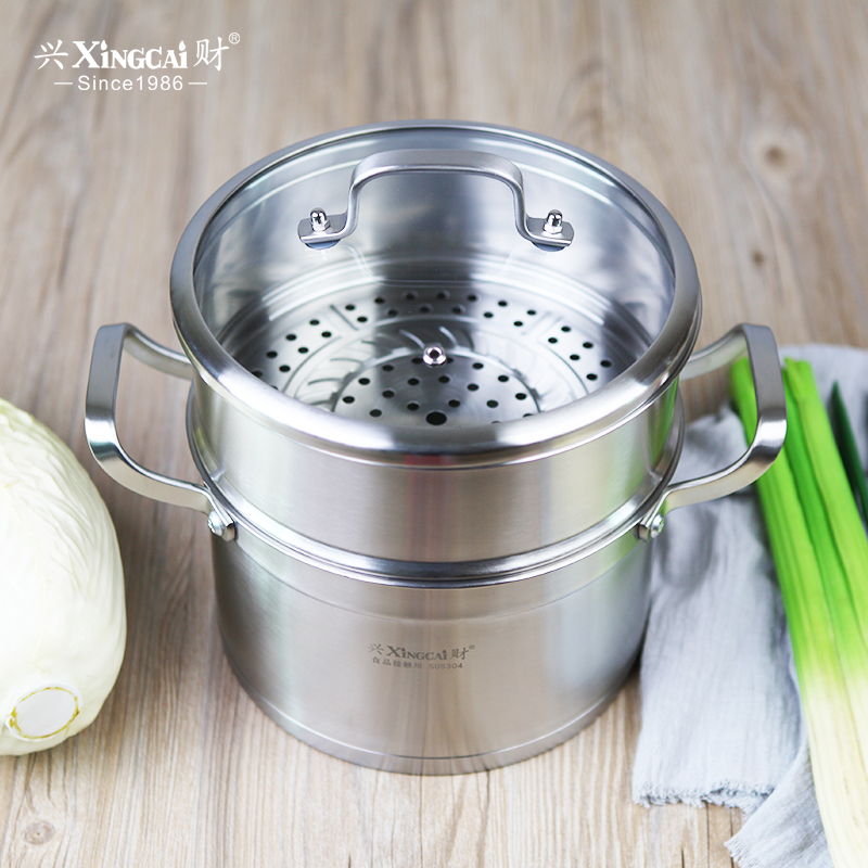 304 stainless steel steamer thickened two-layer steaming grid steamer multi-purpose pot household 3-layer double-bottom soup pot 22cm steamed buns