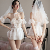 Sexy lingerie Bridal veil puffy princess skirt embroidery Sexy perspective tulle night dress Uniform suit temptation