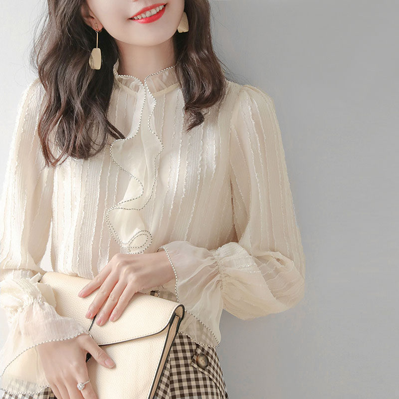 Mularsa method small crowdsourced lotus collar shirt woman 2022 early spring new elegant temperament fashion foreign blouses