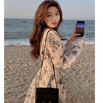 Mularsa method vintage vintage v collar printed one-piece dress woman 2022 spring and summer new cashew slim and slim and medium long dress