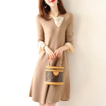 Mularsa butterfly knot knit dress woman 2022 spring new high waist display slim long sleeve elegant a word skirt