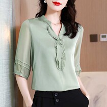 Mularsa Method Lotus Leaf Side Shirt Woman 2022 Summer new loose Slim 50% Sleeves Temperament Blouse