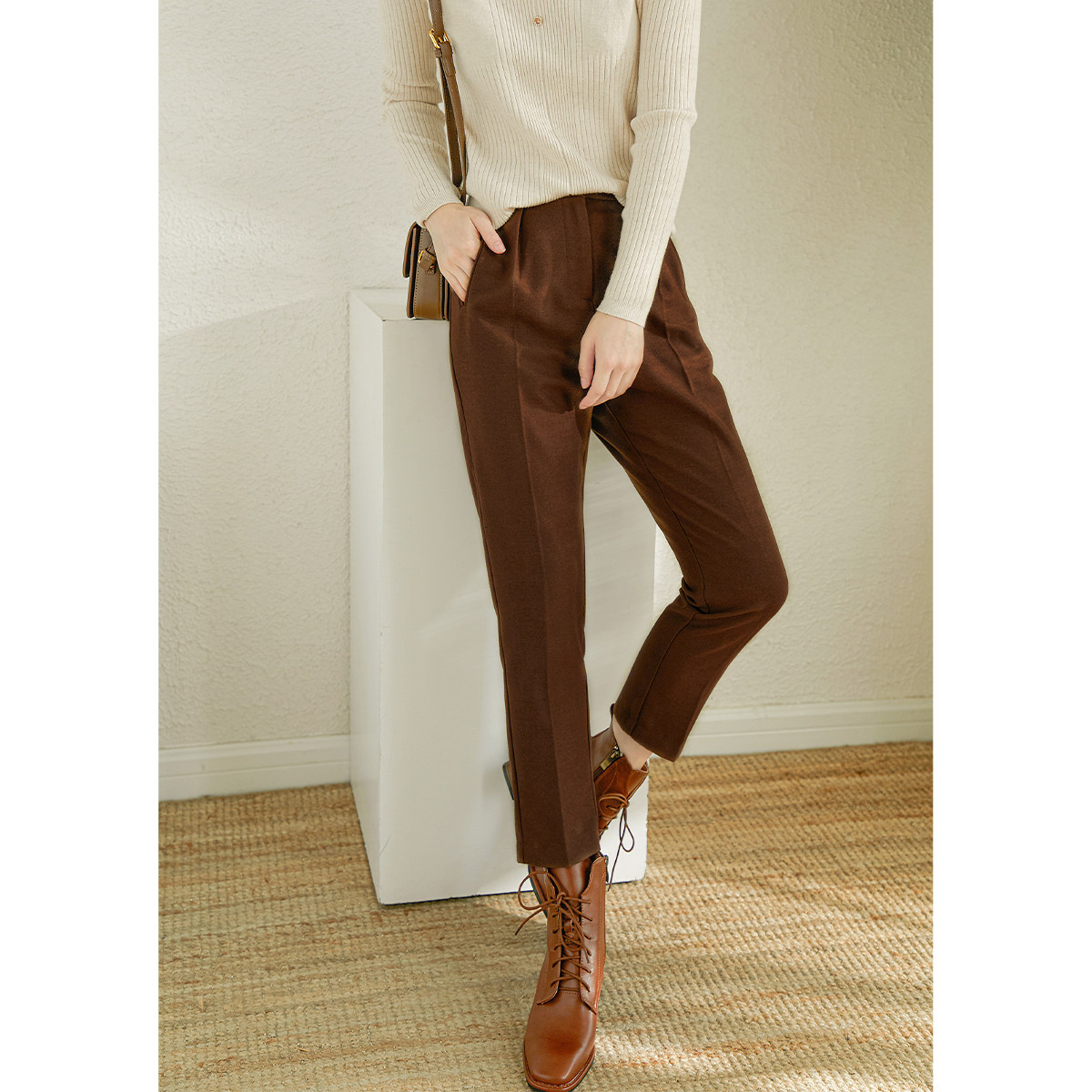 Mularsa all-match fashion thin woolen trousers women's 2022 spring new thickened high waist straight pencil pants