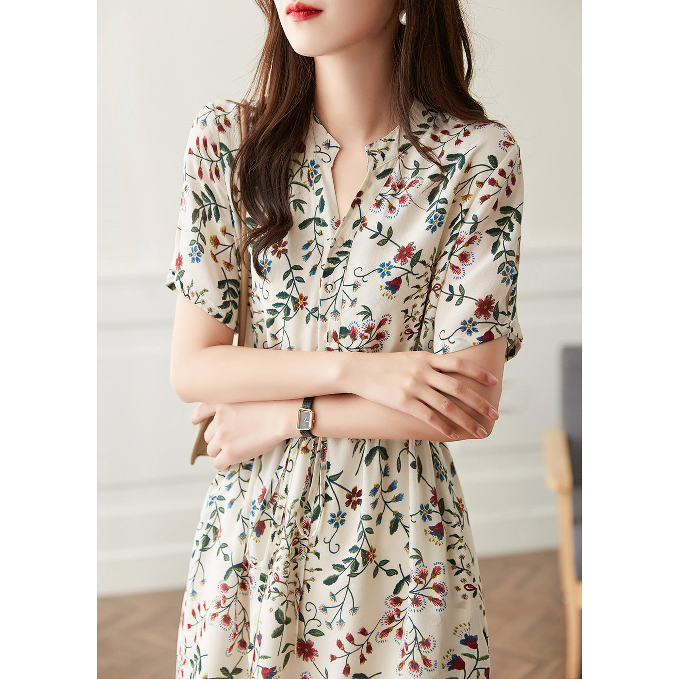 Mularsa Fathers Botanical Print Drawing Ropes Foreign Dress Women 2022 Summer New collection Waist Display Slim Temperament Skirt