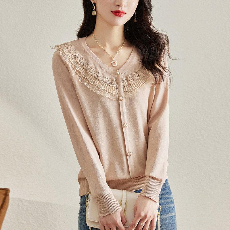 Mularsa Noble Fashion Long Sleeve Knitwear Women's Spring Dress 2022 New Lace Floral Side Manhood Blouse