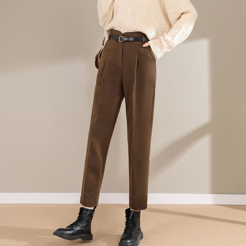 Mularsa Mao's suit SMOKE PIPE PANTS WOMAN 2021 AUTUMN WINTER NEW HIGH WAIST DISPLAY SLIM SMALL CHILD TURNIP KHAREN PANTS