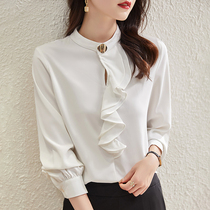 Mularsa high-end foreign air lotus leaf side shirt woman 2022 early spring new display slim 100 lap fashion Korean version blouse