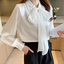 Mularsa Bow Tie White Snowspun Shirt Woman Spring Dress 2022 New Stylish Temperament Chaise Longue Long Sleeve Shirt