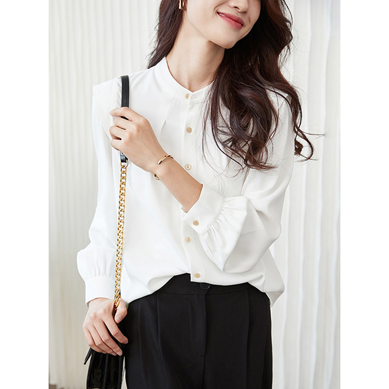 Mularsa Method Temperament White Long Sleeve Shirt Woman 2022 Spring new lotus sleeves Career positive dress shirt