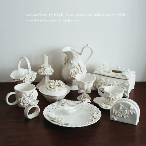 【Коллекция】 изысканный французский дворец ручной пронзительный керамический ваза кофейная чашка цветочная корзина салфетка коробка