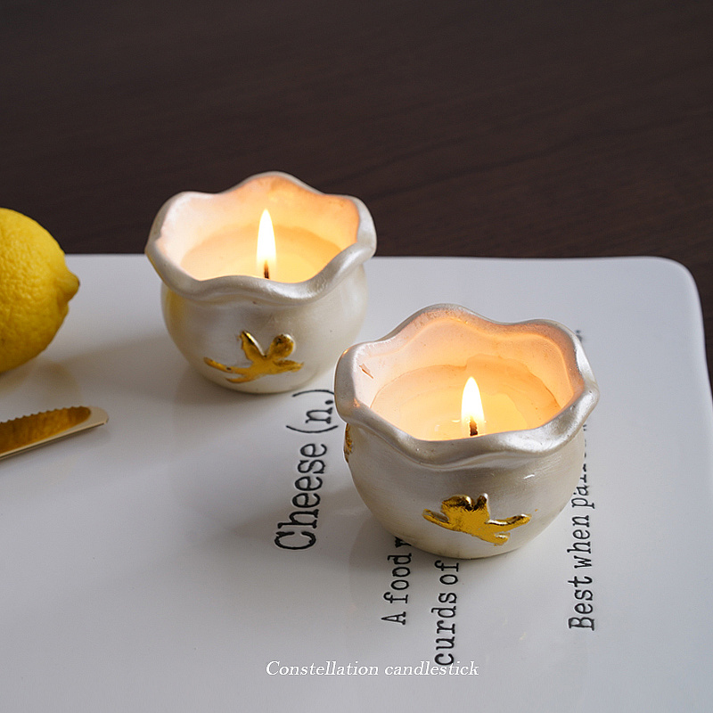 Forest bear export tail single twelve constellation ceramic decorative candle holder gold-plated candle light dinner small candle table