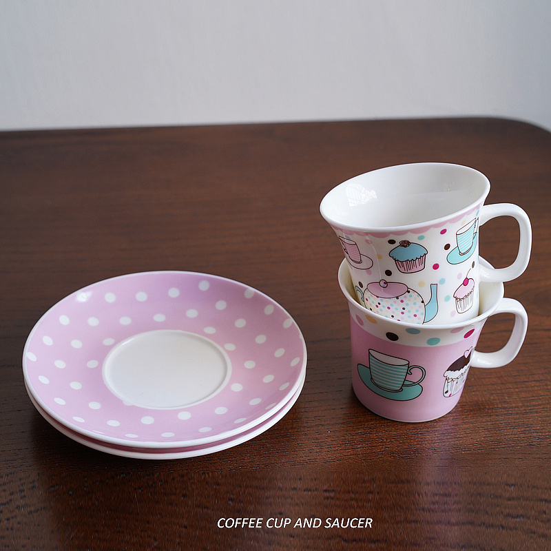 Outlet Korea Ins Cute Illustrations Style Ceramic Next Afternoon Tea Coffee Cup Saucer Pink Black Tea Milk Tea Cup-Taobao