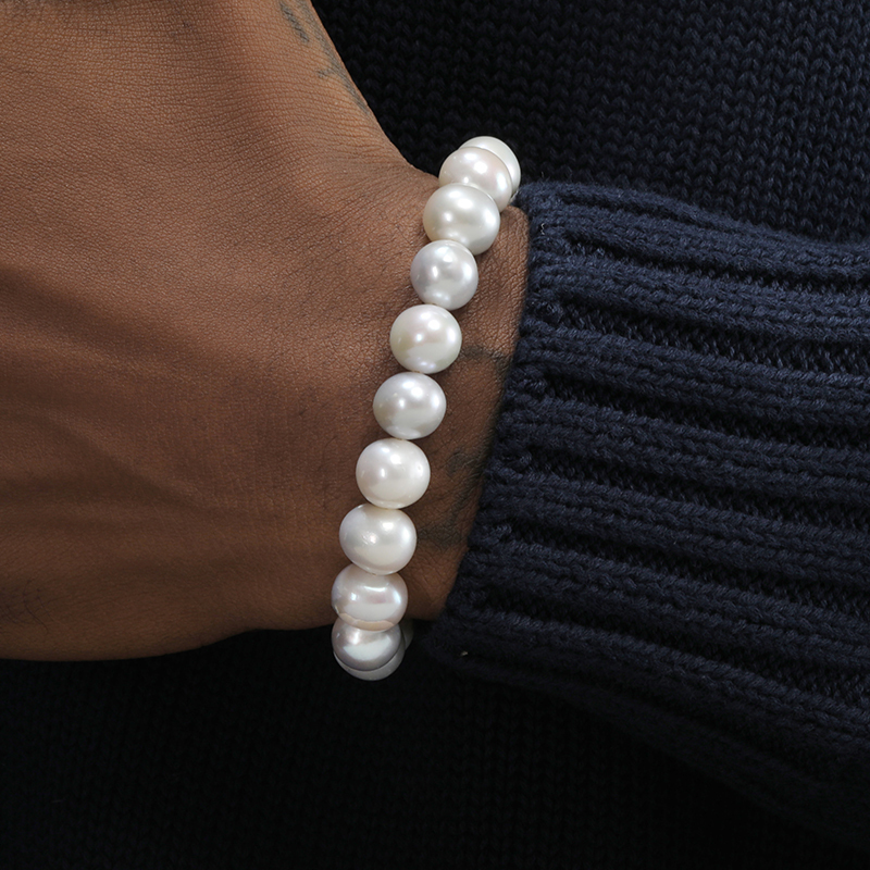 Grgr Natural Pearl Bracelet for Men, Hip-Hop, European and American Trendy Niche Design, Retro Beaded Jewelry for Women, High-End Feel