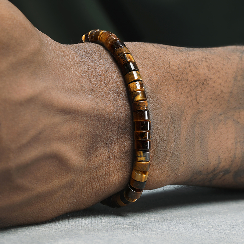 Grgr Tiger Eye Stone Bracelet for Men and Women, Hip-Hop Retro Trendy Niche Versatile Tiger Eye Beaded Jewelry ins