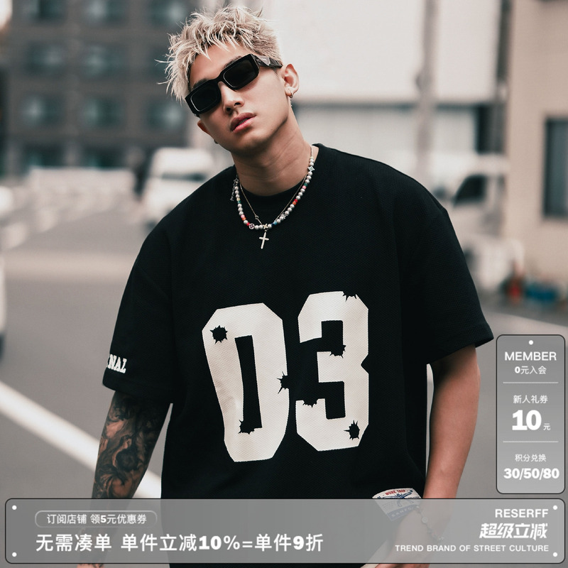 Reserff Single Mission Behind-The-Scenes Dealer American-Style Loose Printed Waffle Jersey Short-Sleeved Men's Shirt Reserff Single Mission Behind-The-Scenes Dealer American-Style Loose Printed Waffle Jersey Short-Sleeved Men's Shirt