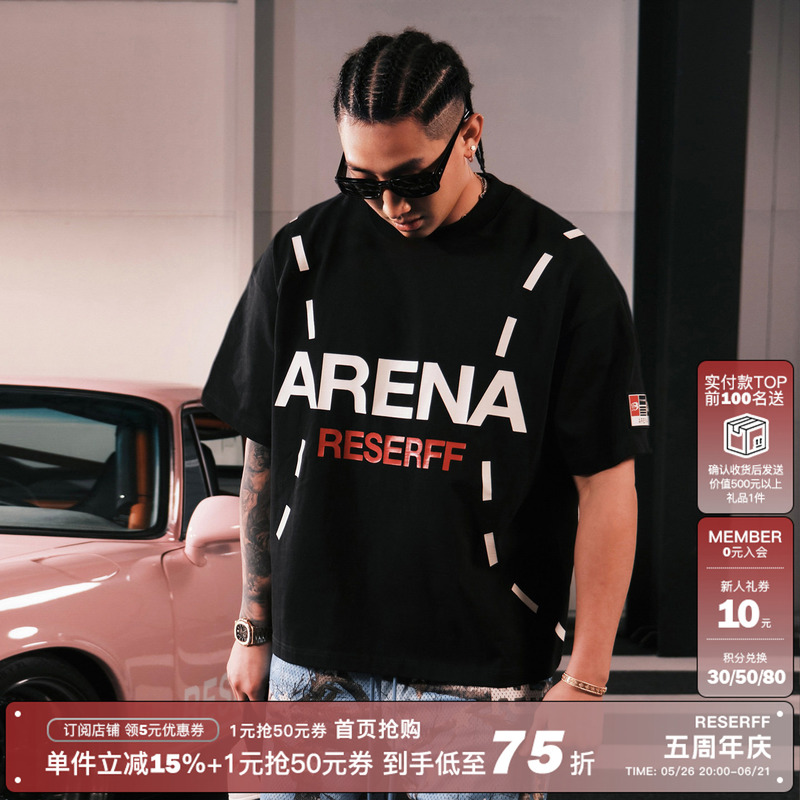Reserff Glow Arena Luminous Split-Line Classic Logo Wide Short Heavyweight Short-Sleeve T-Shirt