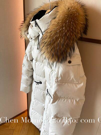 Down jacket for women 2025 new winter thickened and warm white duck down mid-length slim raccoon fur collar winter jacket