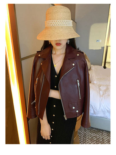 Genuine leather jacket women's motorcycle leather jacket short 2025 spring and autumn new style sheepskin slim slim small coat leather jacket