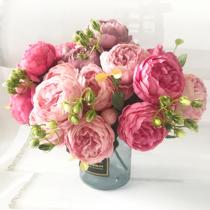 30cm Rose Pink Silk Peony Artificial Flowers Bouquet 5 Big H