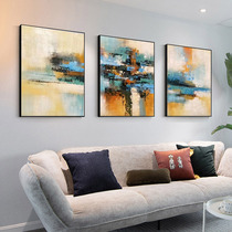 Pure hand-painted abstract living room triple decorative painting oil painting Villa model room atmosphere light luxury hanging painting vertical porch painting