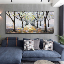 Pure hand-painted oil painting living room horizontal Villa hanging painting Nordic landscape mural sofa background wall decoration painting birch forest