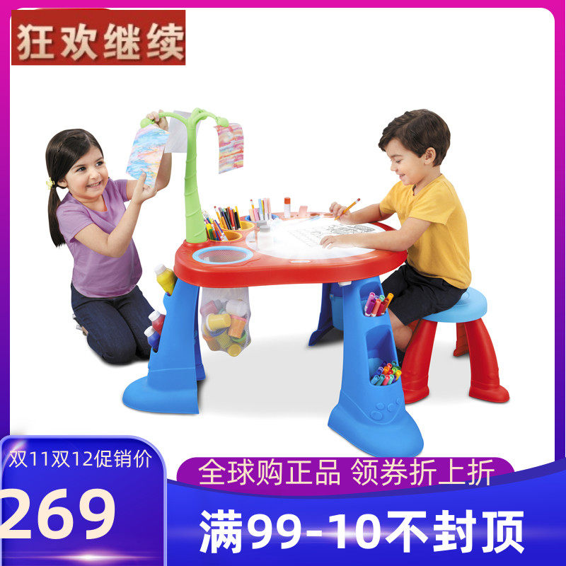 American small Tektronix luminous art table and chair set children's furniture painting table baby multifunctional drawing board desk