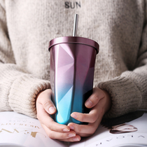 Net red water cup summer simple ins style high-value cup with straw Adult creative stainless steel large capacity female