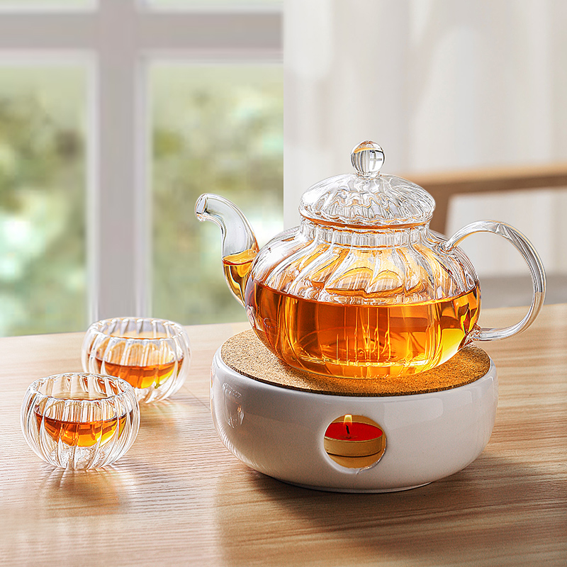 Light One Glass Flower Teapot Candle Heating New Lower Afternoon Tea Tea Set Fruit Teapot Suit Health Preserving Pot Cooking Tea-Taobao