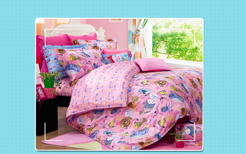 gia đình Anna giàu của bốn đứa con giường bộ trẻ em Khăn giường hoạt hình dễ thương bông chăn hạnh phúc đại dương - Bộ đồ giường trẻ em chăn ga gối đệm cho bé gái	