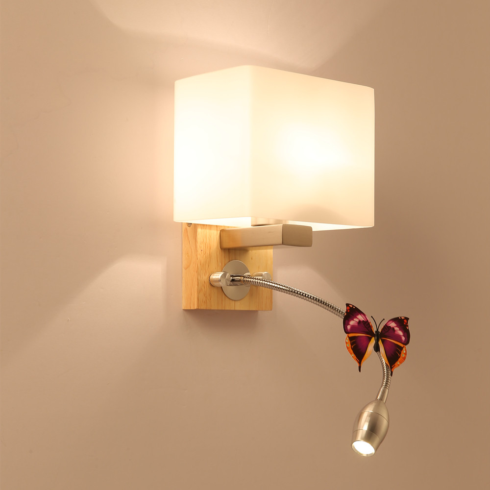 Hotel Folk Juku Engineering Nordic Bedroom Bed Headlights Day Style Log Wind Reading Light LED Adjustable Light Solid Wood Wall Lamp-Taobao