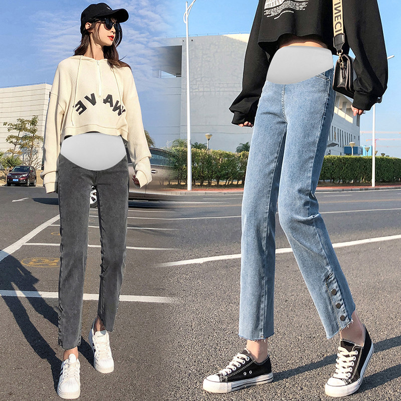 Pregnant woman 90% jeans Summer slim fit slim fit stylish straight drum Korean version boomer pants