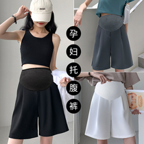 Pregnant womens shorts womens summer wear thin high waist five-point suit straight loose size Middle pants leggings Black