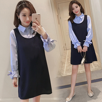 Maternity chun qiu zhuang Korean version of the long-sleeved top flared sleeve really jia liang jian tao long dresses for pregnant women fall