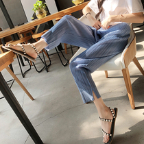 Maternity ankle-length pants Summer Thin Loose Straight Korean Vintage Pleated Pants Radish Pleated Wide Leg Casual Pants