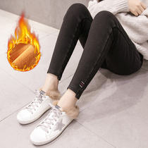 Pregnant women pants Spring and Autumn wear black small foot bottom trousers autumn large size denim plus velvet autumn winter pants autumn wear