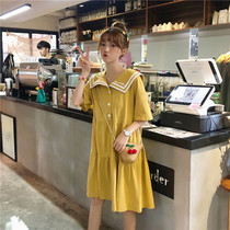 2021 New Net red maternity dress sweet navy collar Korean female long loose thin A- line dress
