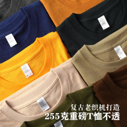 American retro Heavy weight T-shirt 250g Kaji crew neck pure cotton breathable pure color bottoming shirt short sleeve Print men's and women's