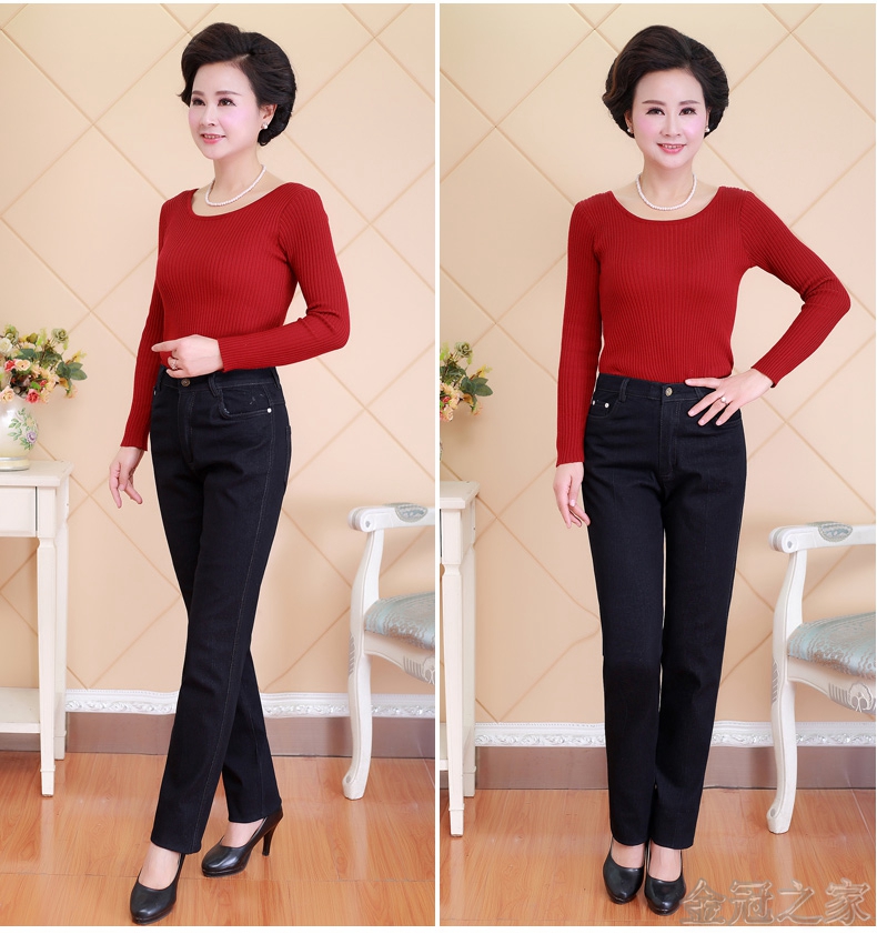 Mùa thu đông 2018 quần jeans mới trung niên cộng với quần nhung dày size lớn eo cao co giãn thẳng quần mẹ quần baggy jean nữ