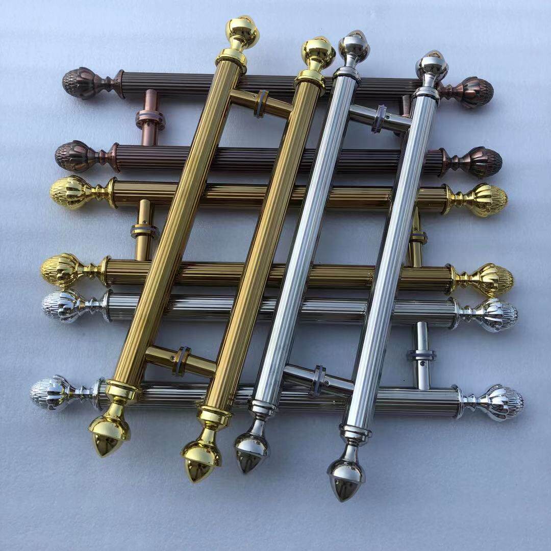 Eurostyle Glass Door Red Ancient Bronze Handle Rose Gold Black Titanium Alloy Hotel No Frame Ramen Villa Wooden Door Big Handle