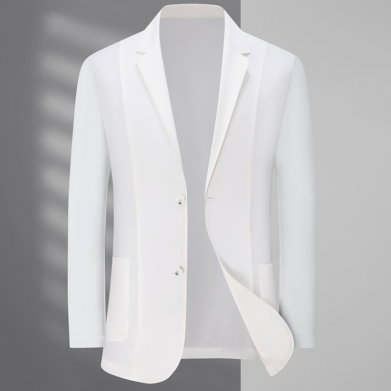 Spring, Autumn and Summer Ice Silk Light and Ultra-Thin Sun Protection Suit for Men, Plus Size Casual Single Suit Jacket, White