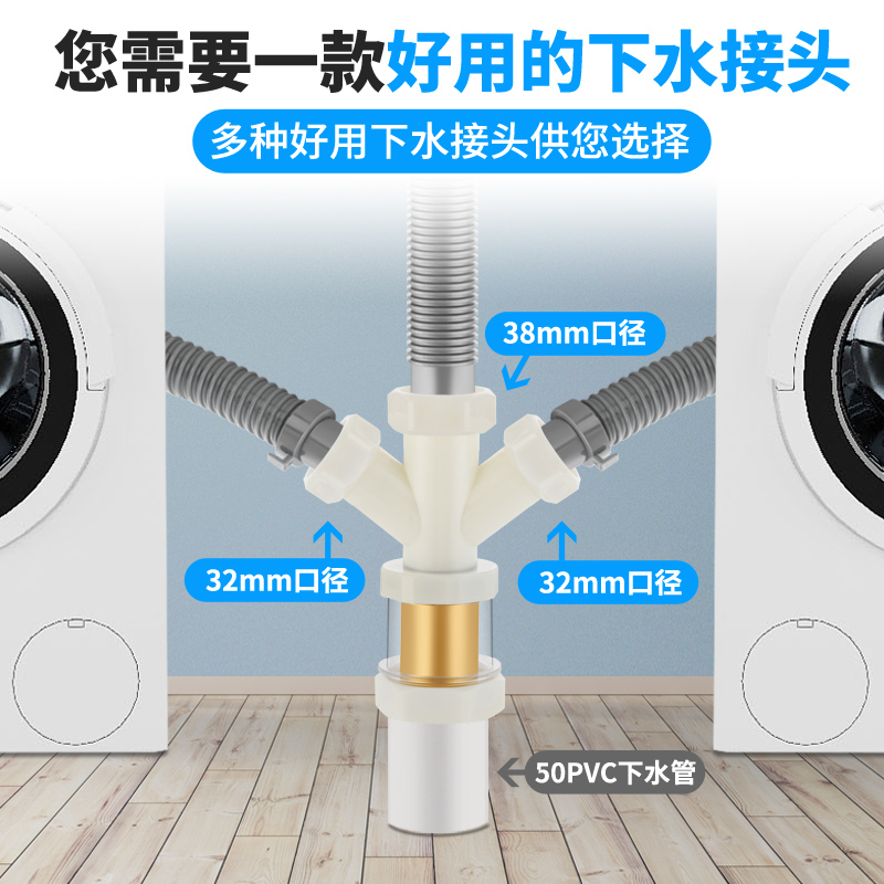 Special joint for washing machine sewer pipe three-way connector PVC drainage pipe Y type three-head-through deodorant anti-spill water floor drain
