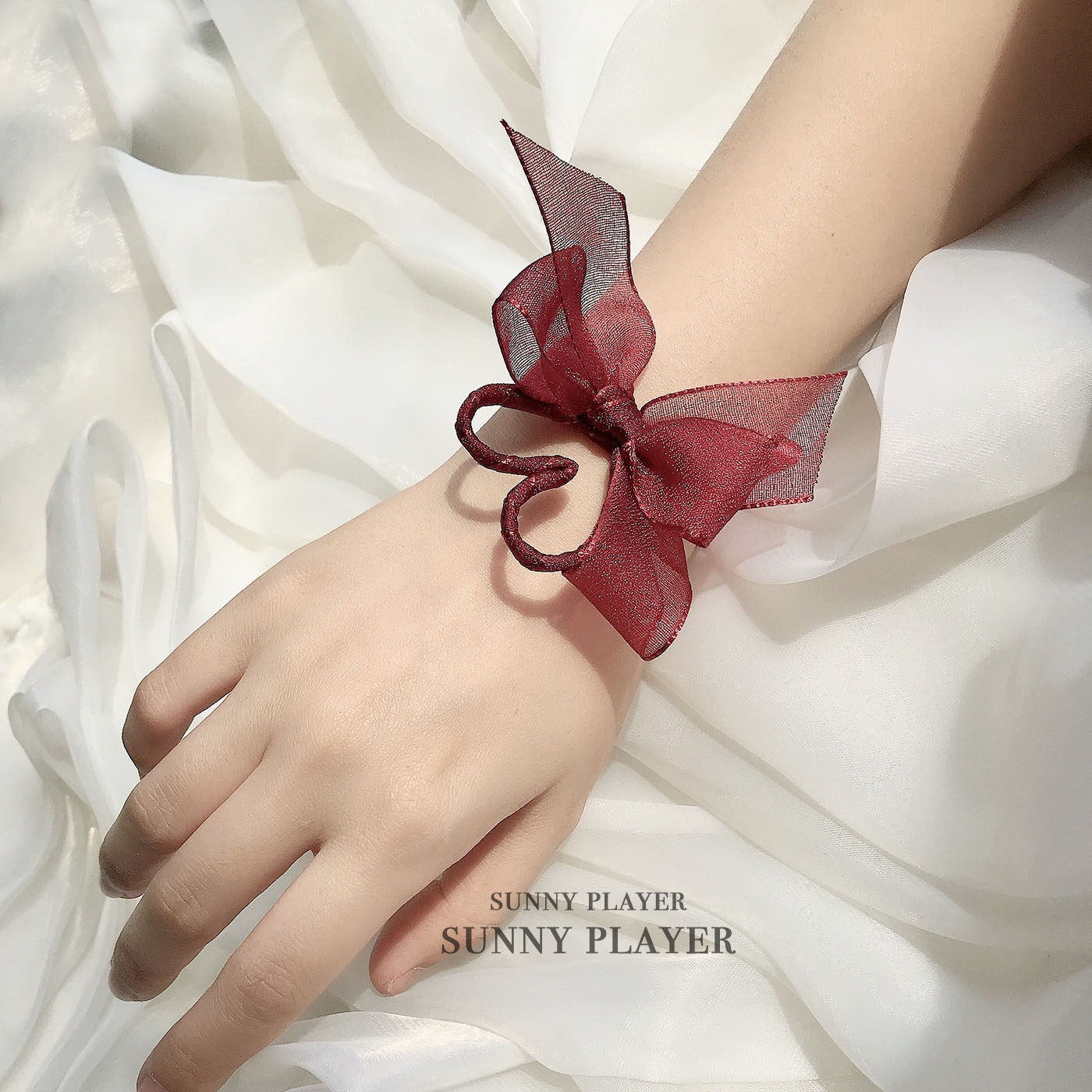 Wrist flower wedding Chinese style big red bridesmaid bride sister group love bow wine red ribbon bracelet hand flower